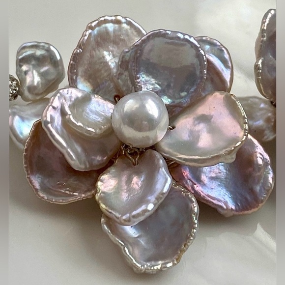 N290-Premium RARE Natural Blue Petal Pearl Blue Flameball Pearl Flower Necklace - Picture 9 of 16